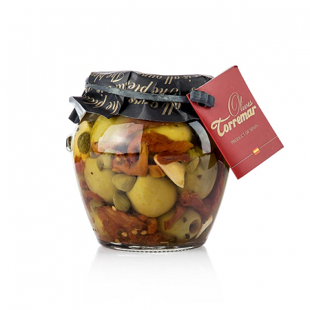 Masline si pasta de masline - Masline verzi, fara samburi, Gordal, cu rosii/capere, Torremar SL, 580 g