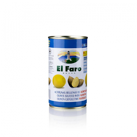 Masline si pasta de masline - Masline verzi, fara samburi, umplute cu migdale, in saramura, El Faro, 350 g