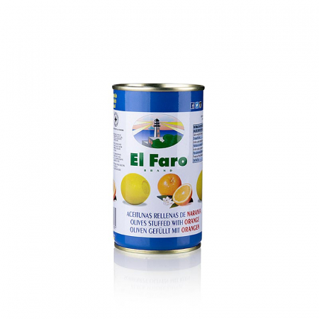 Masline si pasta de masline - Masline verzi, fara samburi, umplute cu pasta de portocale, in saramura, El Faro, 350 g