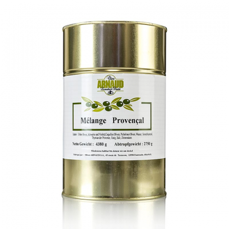 Bacanie - Mix de masline Melange Provencal, cu samburi, cu cimbru, in saramura, Arnaud, 4,38 kg