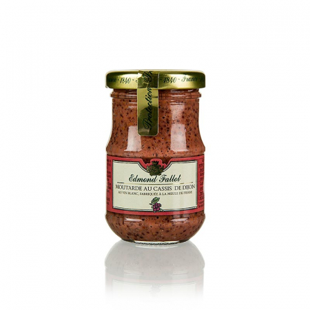 Mustar si specialitati din mustar - Mustar Dijon cu coacaze negre, grosier, cu vin alb si lichior de cassis, Fallot, 100 ml