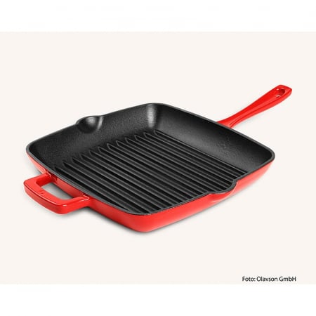 Ustensile de Bucatarie - Tigaie grill rosie, fonta emailata, 24cm, pentru toate tipurile de aragaz