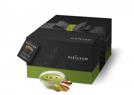 Panettone cu Fistic, crema siciliana de fistic, acoperit cu ciocolata neagra si fistic tocat, 1 Kg [0]