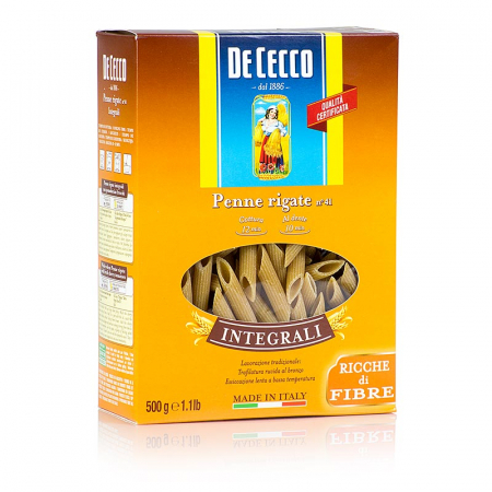 Paste - Paste De Cecco Penne Rigate cu făină integrală, No.41, 500 g