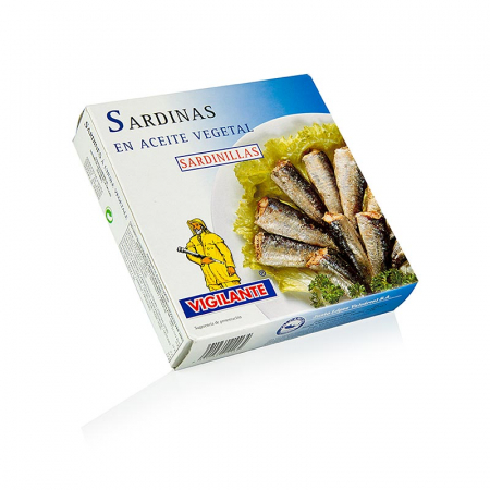 Conserve - Sardine, intregi, cu piele si oase, in ulei vegetal, Vigilante, 275 g