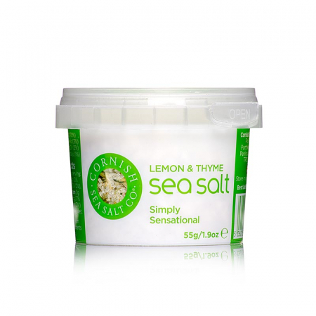Sare de mare din Marea Nordului - Sare de mare Cornish Sea, fulgi de sare de mare cu lamâie si cimbru, Cornwall / Anglia, 55 g