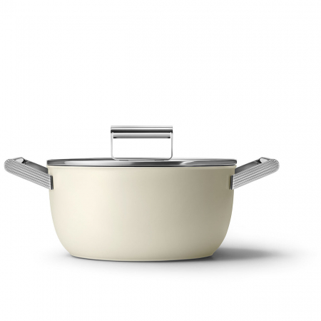 Ustensile de Bucatarie - SMEG Caserola cu capac Crema Mat - Ø 24 cm / 4,6 Litri
