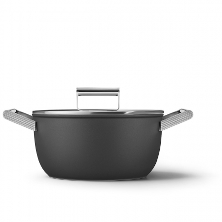 Ustensile de Bucatarie - SMEG Vas cu capac Negru Mat - Ø 24 cm / 4,6 Litri