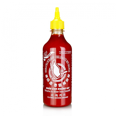 Bucatarie asiatica si etnica - Sos Chili Sriracha, picant, cu ghimbir, Flying Goose, 455 ml