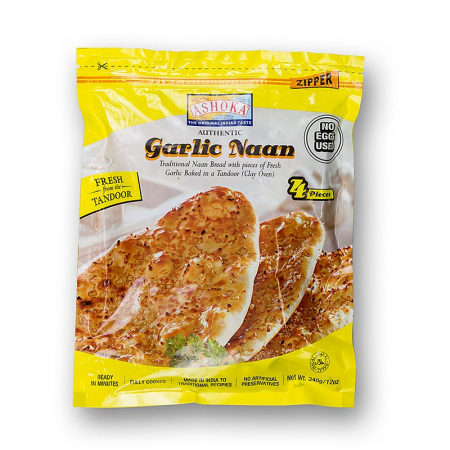Bucatarie asiatica si etnica - Tandoori Naan, paine indiana, cu usturoi, congelata, Ashoka, 340 g, 4 buc