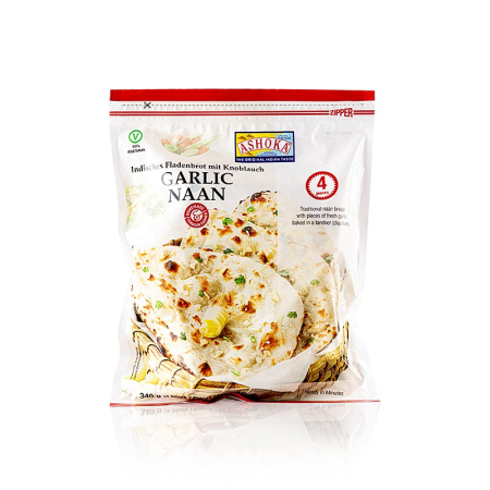 Bucataria indiana - Tandoori Naan, paine indiana, cu usturoi, congelata, Ashoka, 340 g, 4 buc