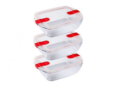 Ustensile de Bucatarie - Vasa de cuptor Pyrex din 3 bucati cu capac Cook & Heat