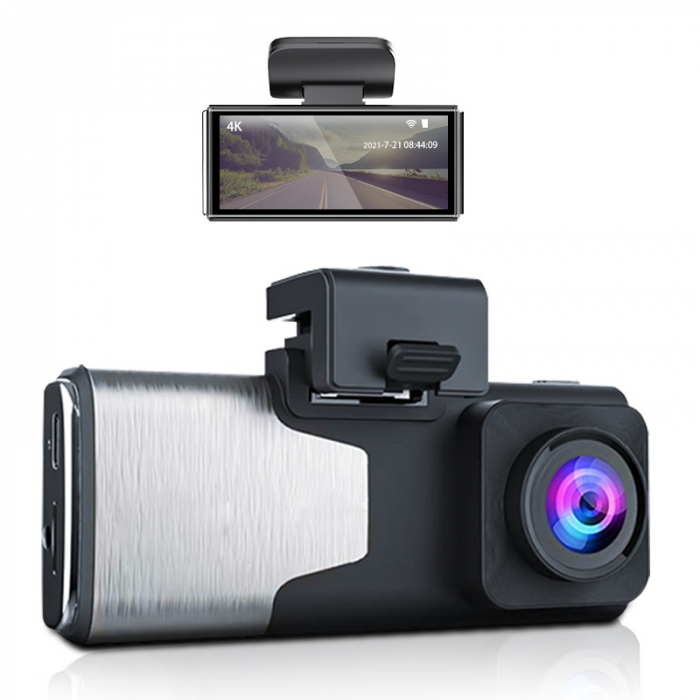 Camera auto DVR iSEN K15, 4K, Filmare 145°, GPS, Night Vision, Monitorizare parcare, WiFi, Slot memorie, Camera spate [2]