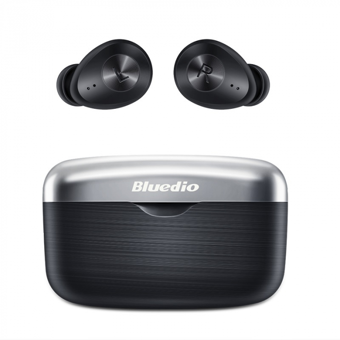 Casti wireless in-ear Bluedio Fi cu cutie de incarcare si transport, Bluetooth 5.0, Chip Qualcomm, Touch control, VFT, APTX, Negru [1]