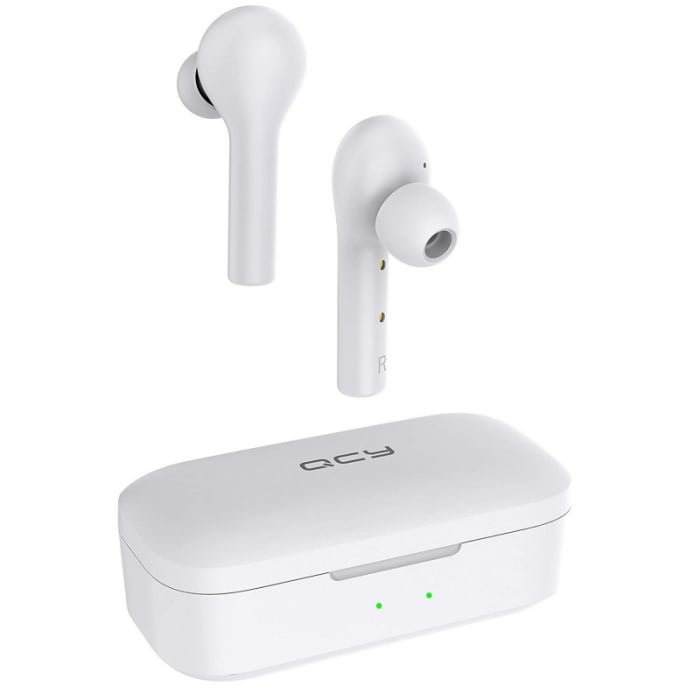 Casti wireless semi-in-ear QCY T5 TWS cu cutie de incarcare si transport de 380mAh, Bluetooth v5.0, IPX4, Alb [2]