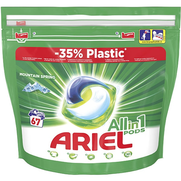 Detergent de rufe capsule Ariel All in One PODS Mountain Spring, 67 spalari [1]