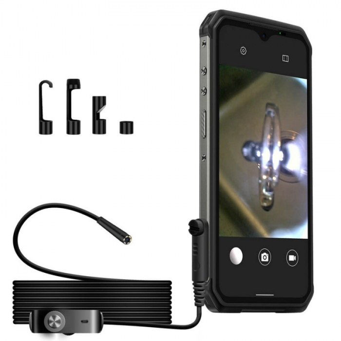 Endoscop portabil HD 3 in 1 Ulefone E1 pentru Ulefone Armor 9/9E, Waterproof IP67, 2m cablu semi-rigid, 6 LED-uri, Negru [3]