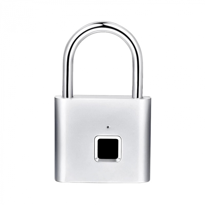 Lacat smart cu amprenta Star Fingerprint Lock fara cheie reincarcabil din aliaj de Zinc cu memorie 10 amprente si autonomie 12 luni Silver [1]