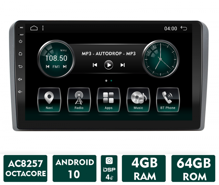 NAVIGATIE AUDI A3/ S3/ RS3, Android 10, OCTACORE|AC8257| / 4GB RAM + 64GB ROM, 9 Inch - AD-BGAAUDIA39AC [1]