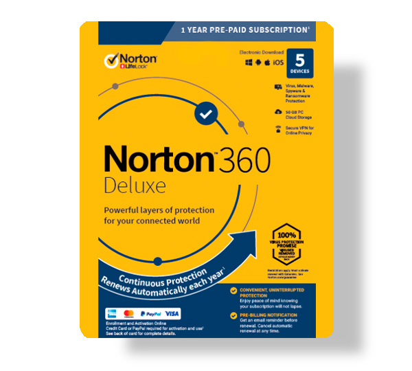 Norton 360 Deluxe, 5 dispozitive, valabilitate 1 An + VPN - Licenta electronica [1]