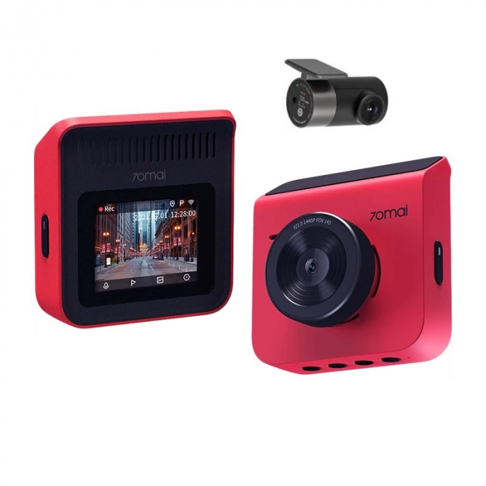 Pachet camera auto DVR Xiaomi 70MAI A400-1 Rosu, Camera spate RC09, 1440P, IPS 2.0", 3.6MP, Filmare 145°, Night Vision, Monitorizare parcare [1]