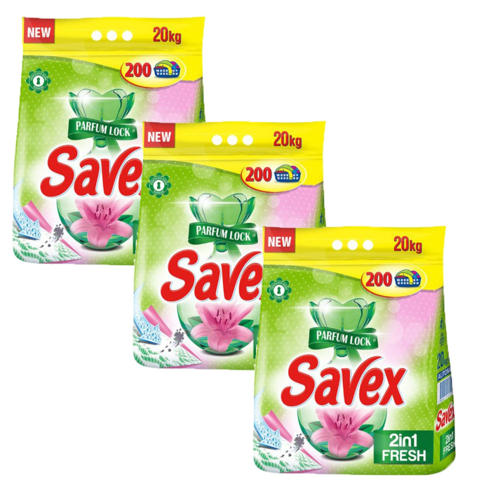 Pachet detergent automat Savex Parfume 2 in 1 Fresh, 3 x 20 kg, 600 spalari [1]