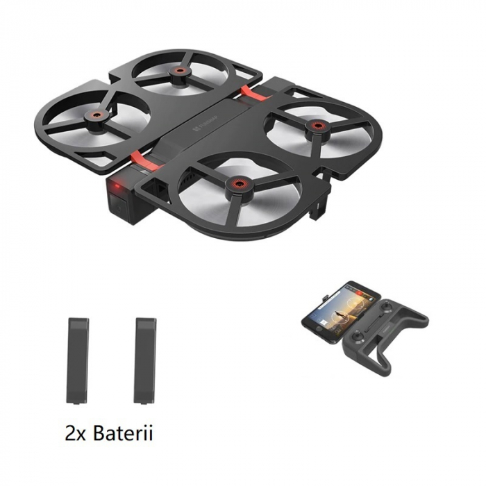 Pachet drona pliabila FunSnap iDol Negru cu 2 baterii, Motor fara perii, Camera FHD, Senzor CMOS, Memorie 8GB, GPS, Wi-Fi, 1800mAh [1]