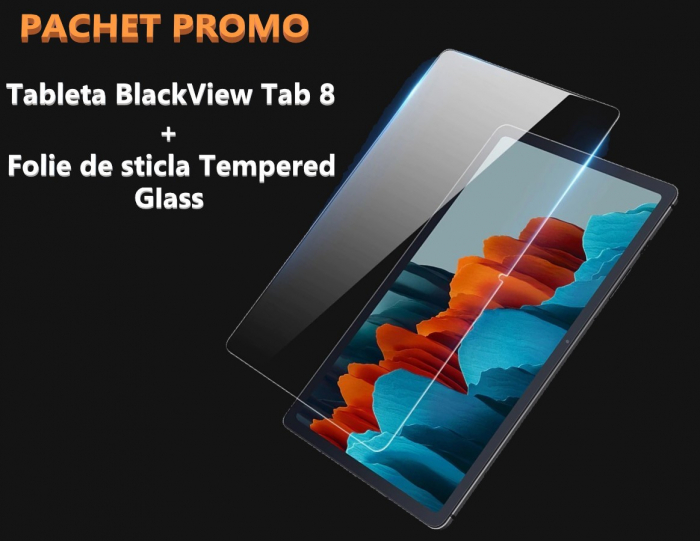 Pachet tableta Blackview Tab 8 Gri + Folie de sticla, 4G, IPS 10.1 FHD+, Android 10, 4GB RAM, 64GB ROM, OctaCore, 6580mAh, Dual SIM, EU [1]
