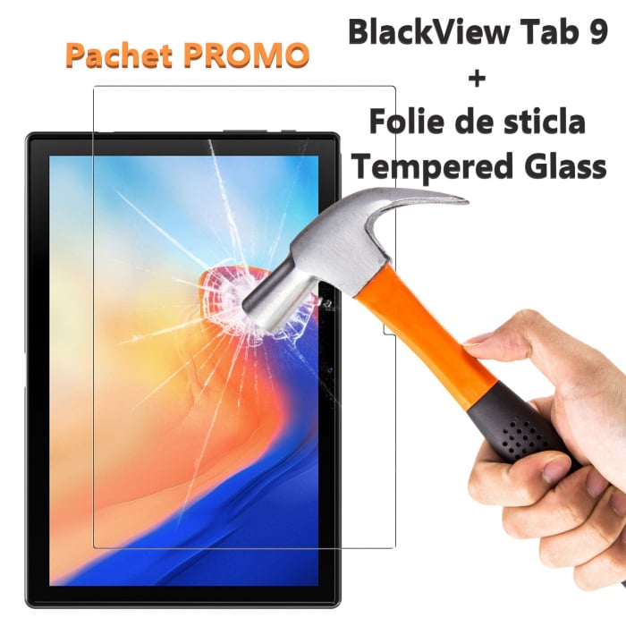 Pachet tableta Blackview Tab 9 Gri + Folie de sticla, 4G, IPS 10.1 FHD+, Android 10, 4GB RAM, 64GB ROM, OctaCore, GPS, 7480mAh, Dual SIM [1]