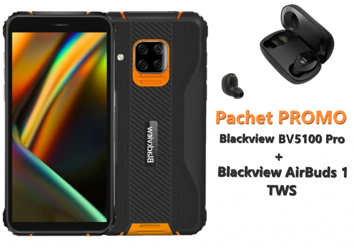 Pachet telefon mobil Blackview BV5100 Pro 4G 4/128 Orange + Casti wireless in-ear Blackview AirBuds 1 Negru [1]
