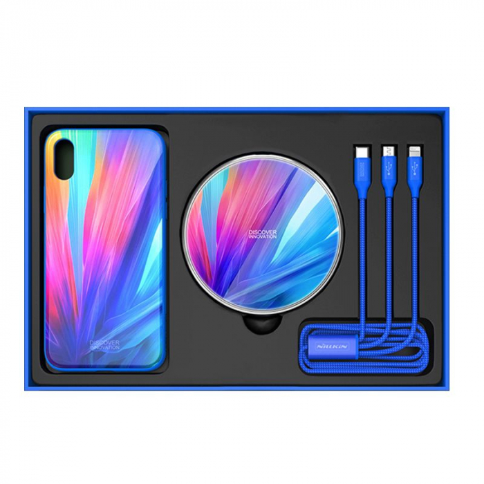 Set Cadou Extravagant - Nillkin Fancy Gift Set - Cablu de date 3 in 1, Incarcator wireless, Husa tempered glass pentru iPhone X [4]