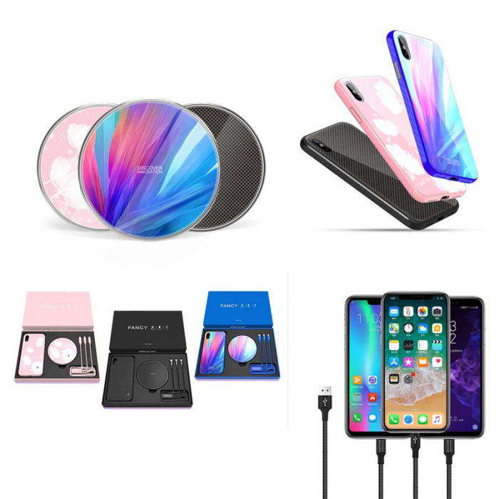 Set Cadou Extravagant - Nillkin Fancy Gift Set - Cablu de date 3 in 1, Incarcator wireless, Husa tempered glass pentru iPhone X [1]