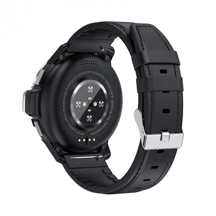 Smartwatch iSEN DS30 cu bratara neagra din piele, 4G, IPS 1.6", 4GB RAM, 64GB ROM, Android 9.1, QuadCore dual chip, GPS, IP67, 1050mAh [3]