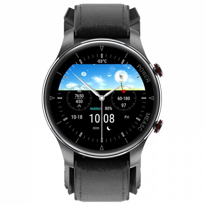 Smartwatch iSEN Watch P50 Negru cu bratara neagra din piele, IPS 1.3", Tensiometru cu manseta gonflabila, Temperatura, Oxigen [2]