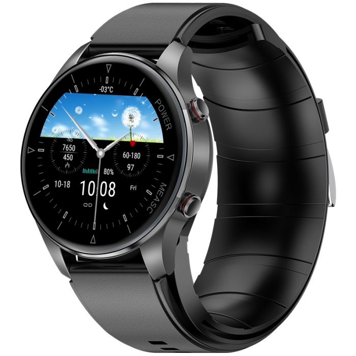 Smartwatch iSEN Watch P50 Negru cu bratara neagra din TPU, IPS 1.3", Tensiometru cu manseta gonflabila, Temperatura, Oxigen [1]