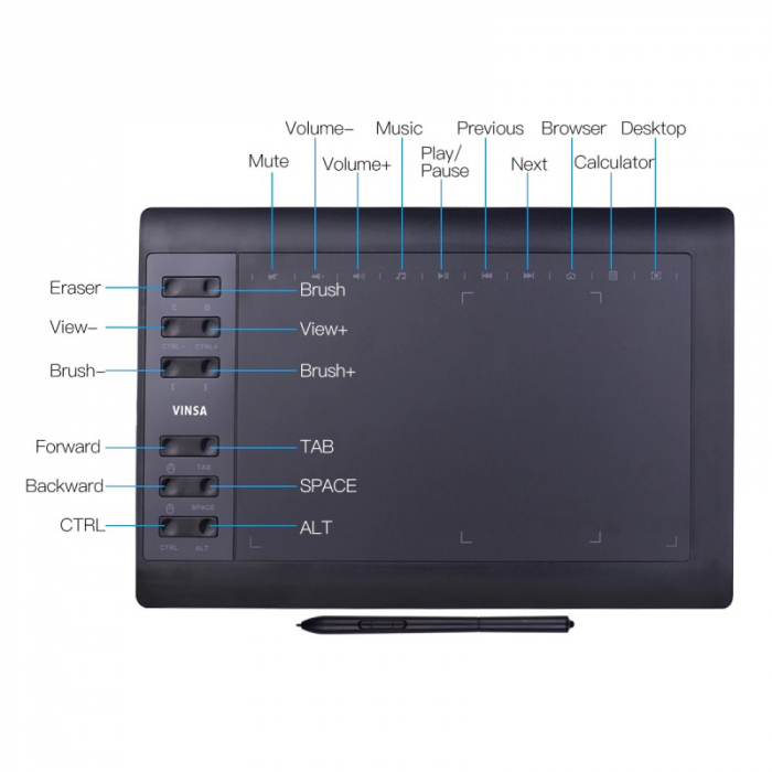 Tableta grafica digitala de scris si desenat Vinsa VIN1060 Plus Negru, 10x6 inch, USB, 8192 niveluri de presiune, 5080LPI, 30 varfuri [5]