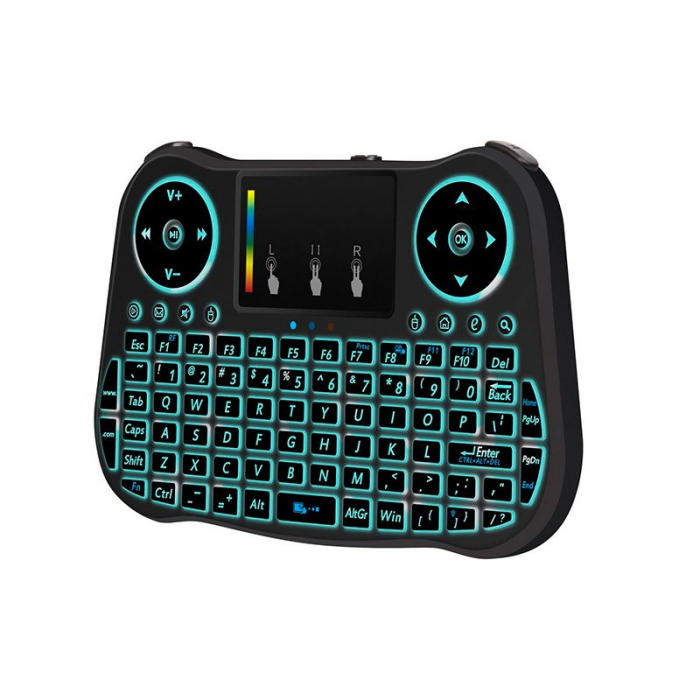 Telecomanda cu mini tastatura Rainbow backlit MT08, Air Mouse, Touch Pad, Wireless, Iluminare led, QWERTY [5]