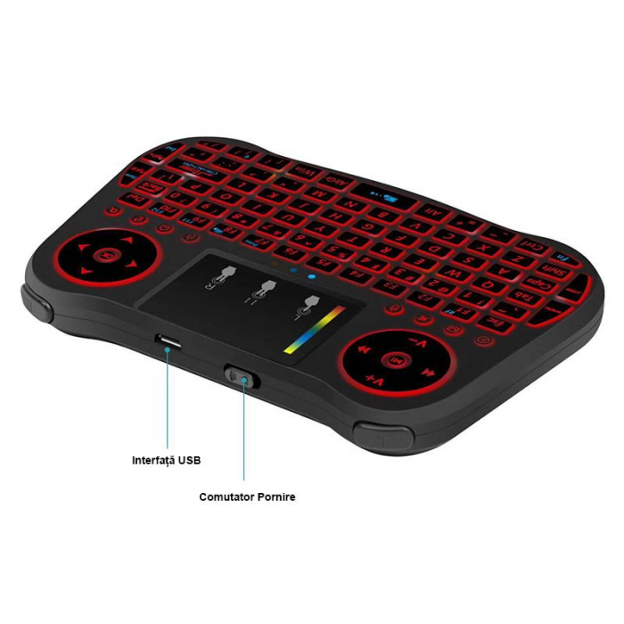 Telecomanda cu mini tastatura Rainbow backlit MT08, Air Mouse, Touch Pad, Wireless, Iluminare led, QWERTY [3]