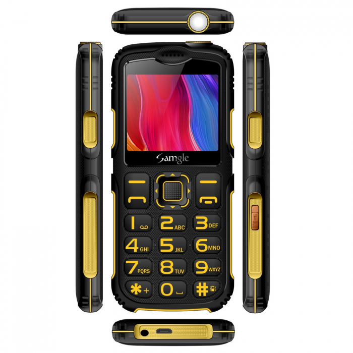 Telefon mobil Samgle Armor, 3G, QVGA 2.0" color, Camera 2.0MP, Bluetooth, FM, Lanterna, 3000mAh, Dual SIM, Stand incarcare cadou, Galben [4]