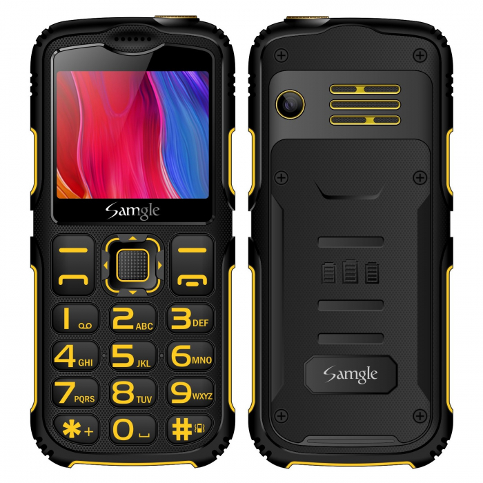 Telefon mobil Samgle Armor, 3G, QVGA 2.0" color, Camera 2.0MP, Bluetooth, FM, Lanterna, 3000mAh, Dual SIM, Stand incarcare cadou, Galben [1]