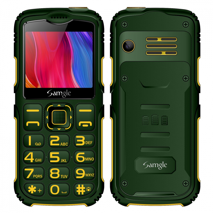 Telefon mobil Samgle Armor, 3G, QVGA 2.0" color, Camera 2.0MP, Bluetooth, FM, Lanterna, 3000mAh, Dual SIM, Stand incarcare cadou, Verde [1]