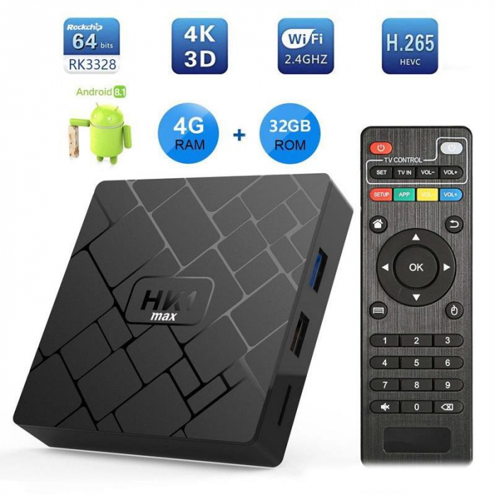 TV BOX HK1 Max 4K, Android 8.1, 4GB RAM 32GB ROM, Kodi 18, RK3228 Quad Core, Wifi, Lan, Slot Card [1]