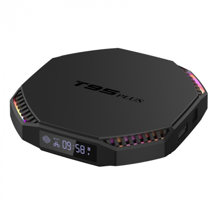 TV Box T95 Plus Smart Media Player Negru, 8K, RAM 8GB, ROM 128GB, Android 11, RK3566 Quad Core, WiFi dual band, Lumini pulsatorii [5]