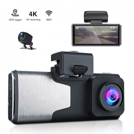 Camera auto DVR iSEN K15, 4K, Filmare 145°, GPS, Night Vision, Monitorizare parcare, WiFi, Slot memorie, Camera spate [0]