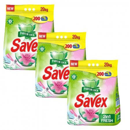 Pachet detergent automat Savex Parfume 2 in 1 Fresh, 3 x 20 kg, 600 spalari [0]
