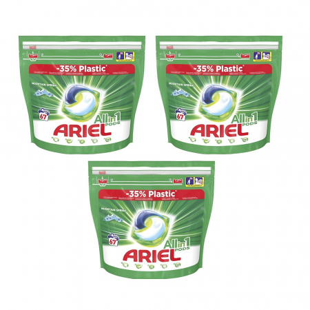 Set detergent de rufe capsule Ariel All in One PODS Mountain Spring, 3 x 67 spalari, 201 bucati [0]