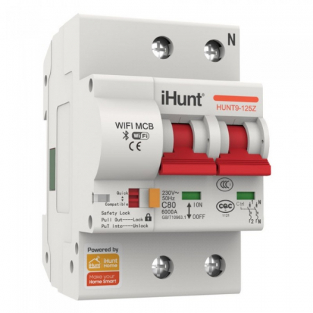Siguranta automata inteligenta iHunt Home WIFI Smart Circuit Breaker 2P 40A, WIFI 2.4G, Control din aplicatie [1]