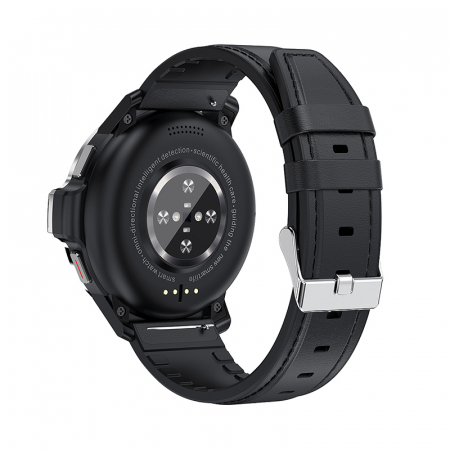 Smartwatch iSEN DS30 cu bratara neagra din piele, 4G, IPS 1.6", 4GB RAM, 64GB ROM, Android 9.1, QuadCore dual chip, GPS, IP67, 1050mAh [2]