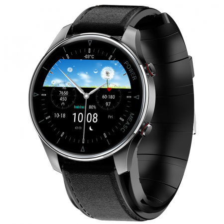 Smartwatch iSEN Watch P50 Negru cu bratara neagra din piele, IPS 1.3", Tensiometru cu manseta gonflabila, Temperatura, Oxigen [0]