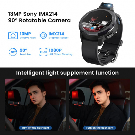 Smartwatch Kospet Optimus 2 Negru, IPS 1.6", Sony 13MP, 4GB Ram, 64GB ROM, GPS, Android 10.7, 1260mAh+1000mAh, Bratara rezerva piele maro [5]